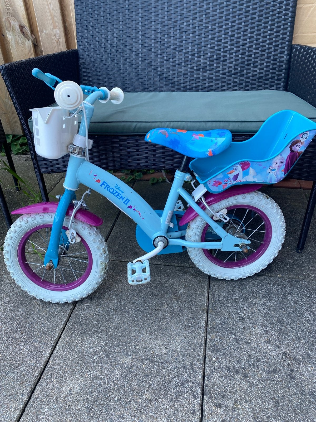 Frozen 2 Kinderfiets 12,5 inch met zitje en mandje, Ophalen, Gebruikt, Velgrem, Minder dan 16 inch