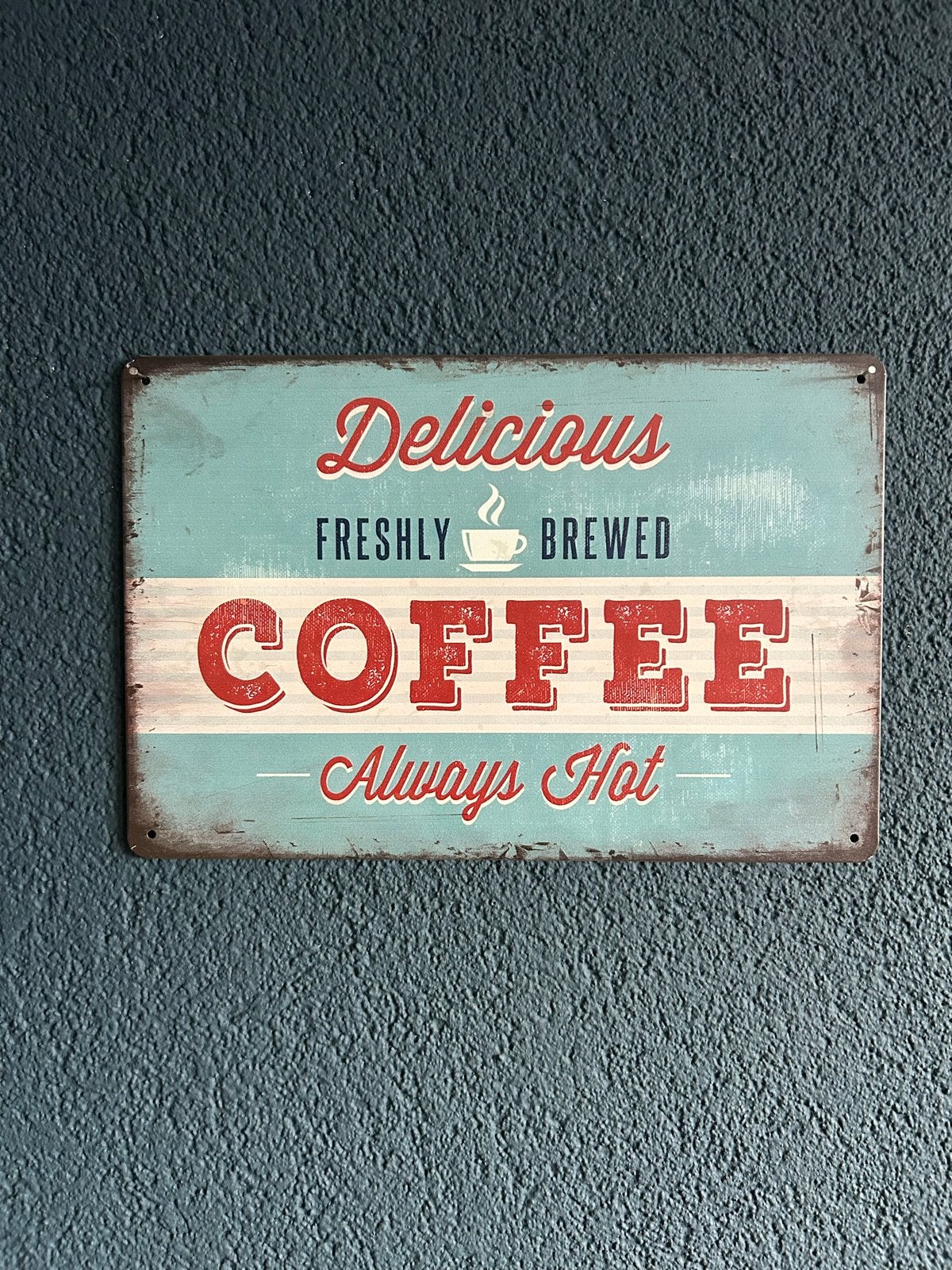 Metalen bord 'Delicious Coffee' 20x30 cm, Vintage, Meerkleurig, Nieuw, Ophalen of Verzenden