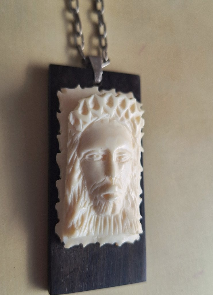Oude hanger handgesneden camee  Jezus Christus met ketting, Verzenden, Overige materialen, Hanger
