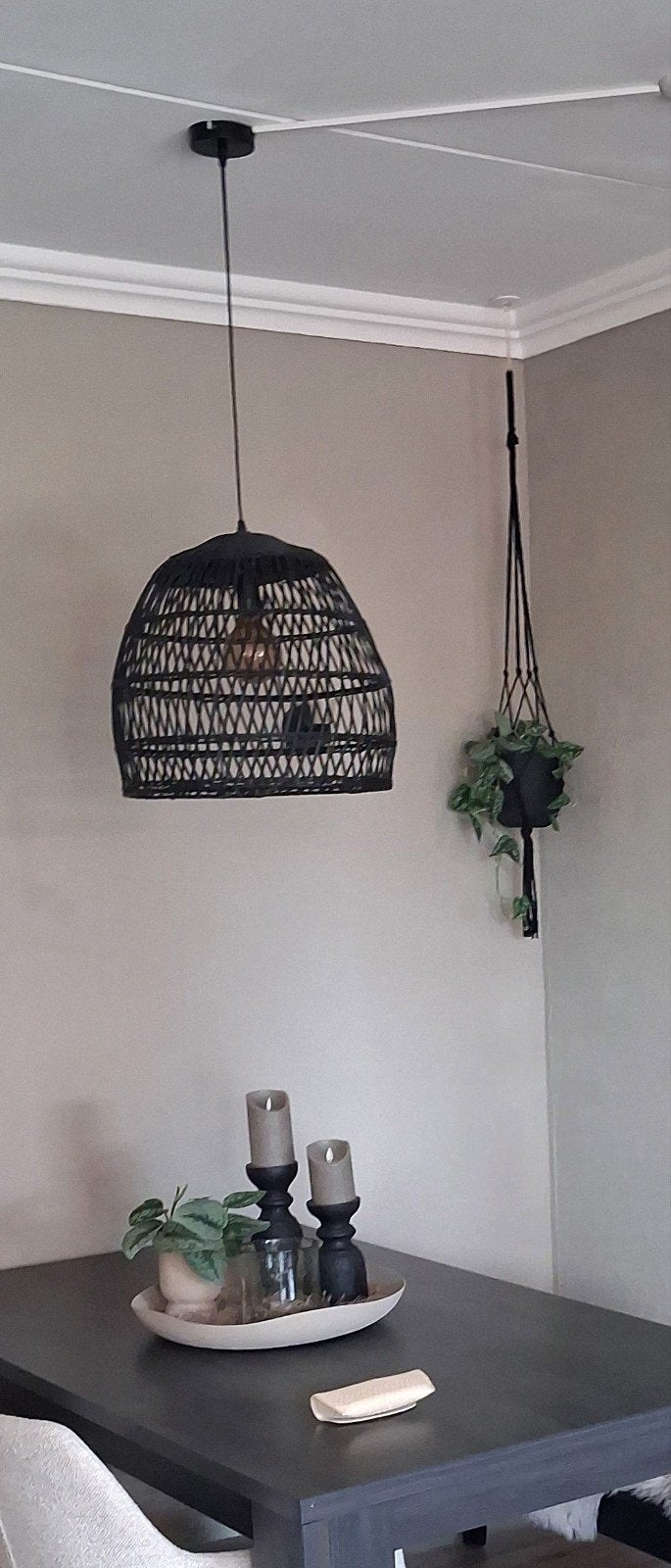 Hanglamp Karwei 46 cm - Zwart Rotan Design, Huis en Inrichting, Lampen | Hanglampen, Ophalen, Bohemian, Modern, Scandinavisch