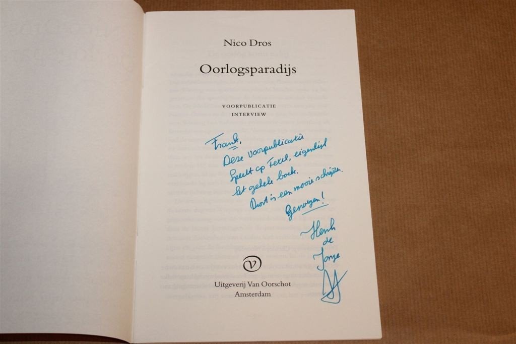 Oorlogsparadijs — Dros, Voorpublicatie over Texel in WO2, Boeken, Ophalen of Verzenden, Gelezen