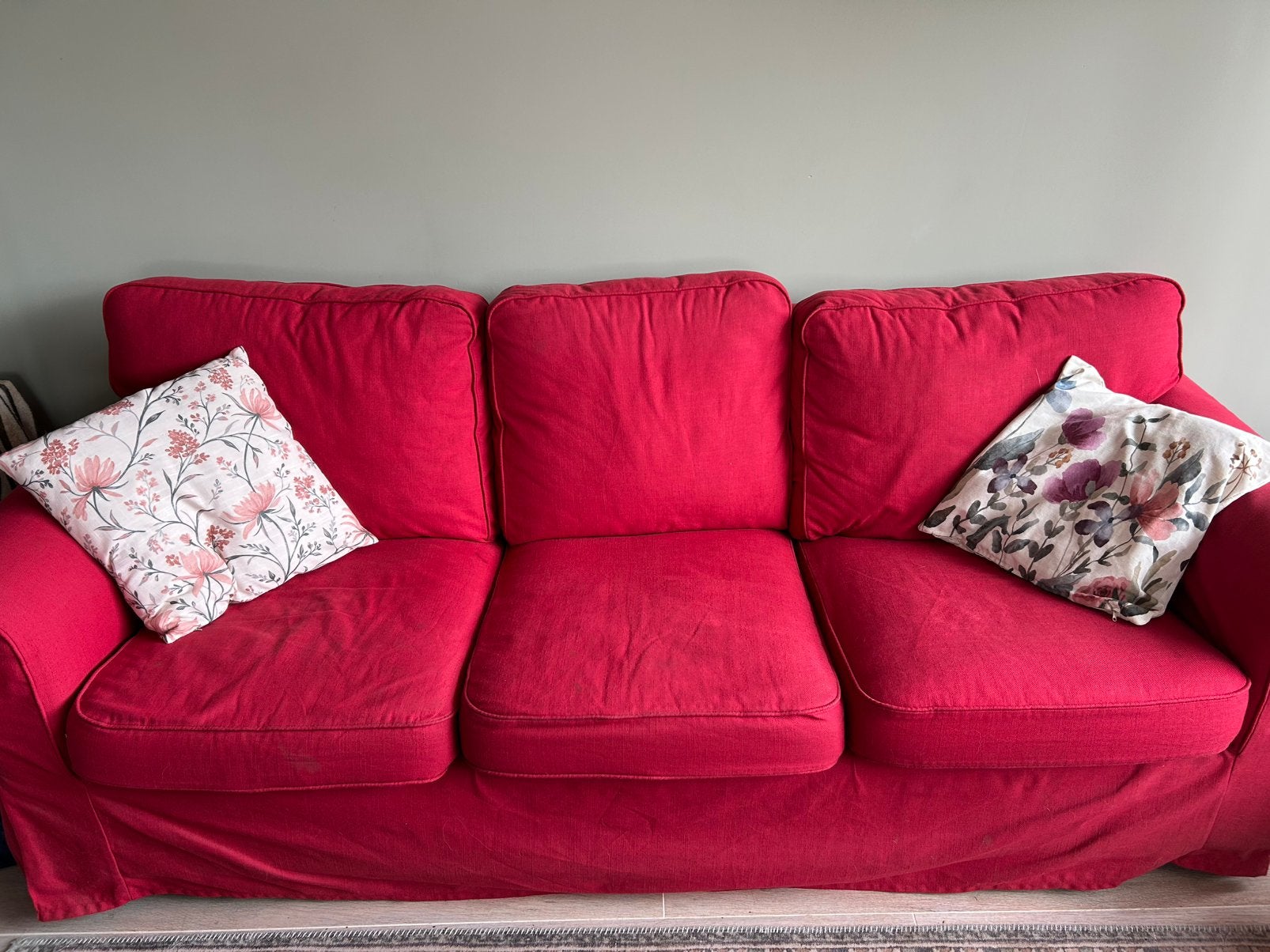 Gratis 3 zits ektorp bank ikea rood, Ophalen, Gebruikt, Tweepersoons, 75 tot 100 cm