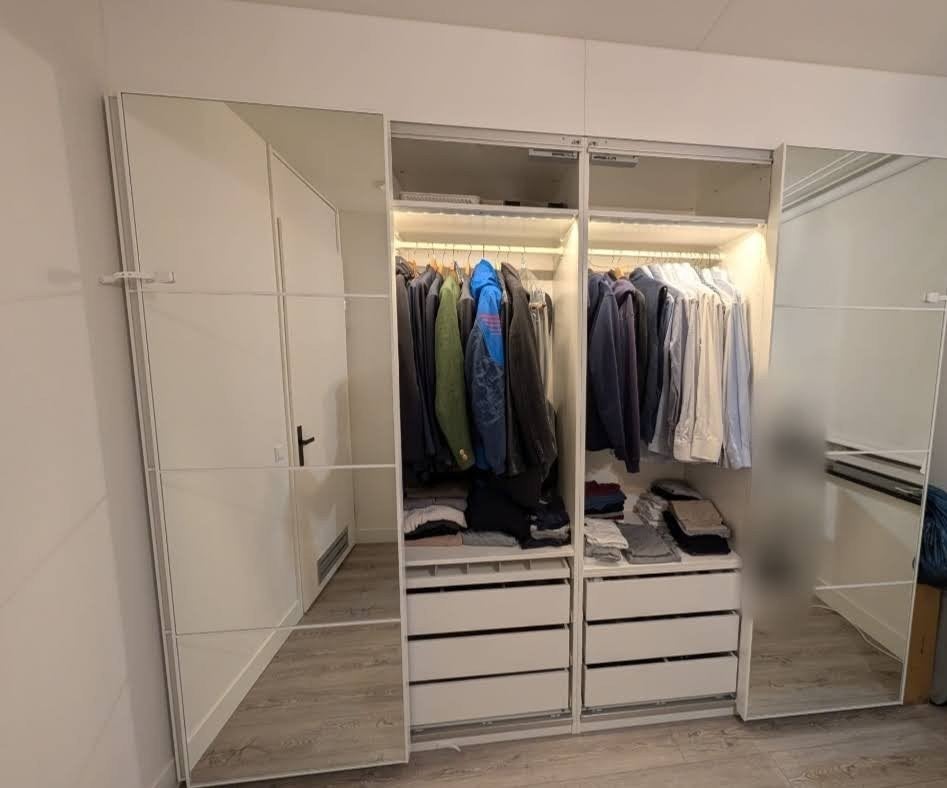 Grote Pax kast wit hoogglans + spiegeldeuren 300x236, Huis en Inrichting, Kasten | Kledingkasten, Ophalen, 200 cm of meer, Zo goed als nieuw