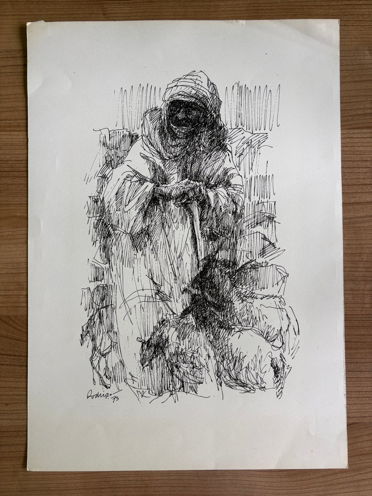 Originele Jan Rodrigo pentekening ‘Marokkaanse herder’, Ophalen of Verzenden, Tekening, Pentekening, Gesigneerd