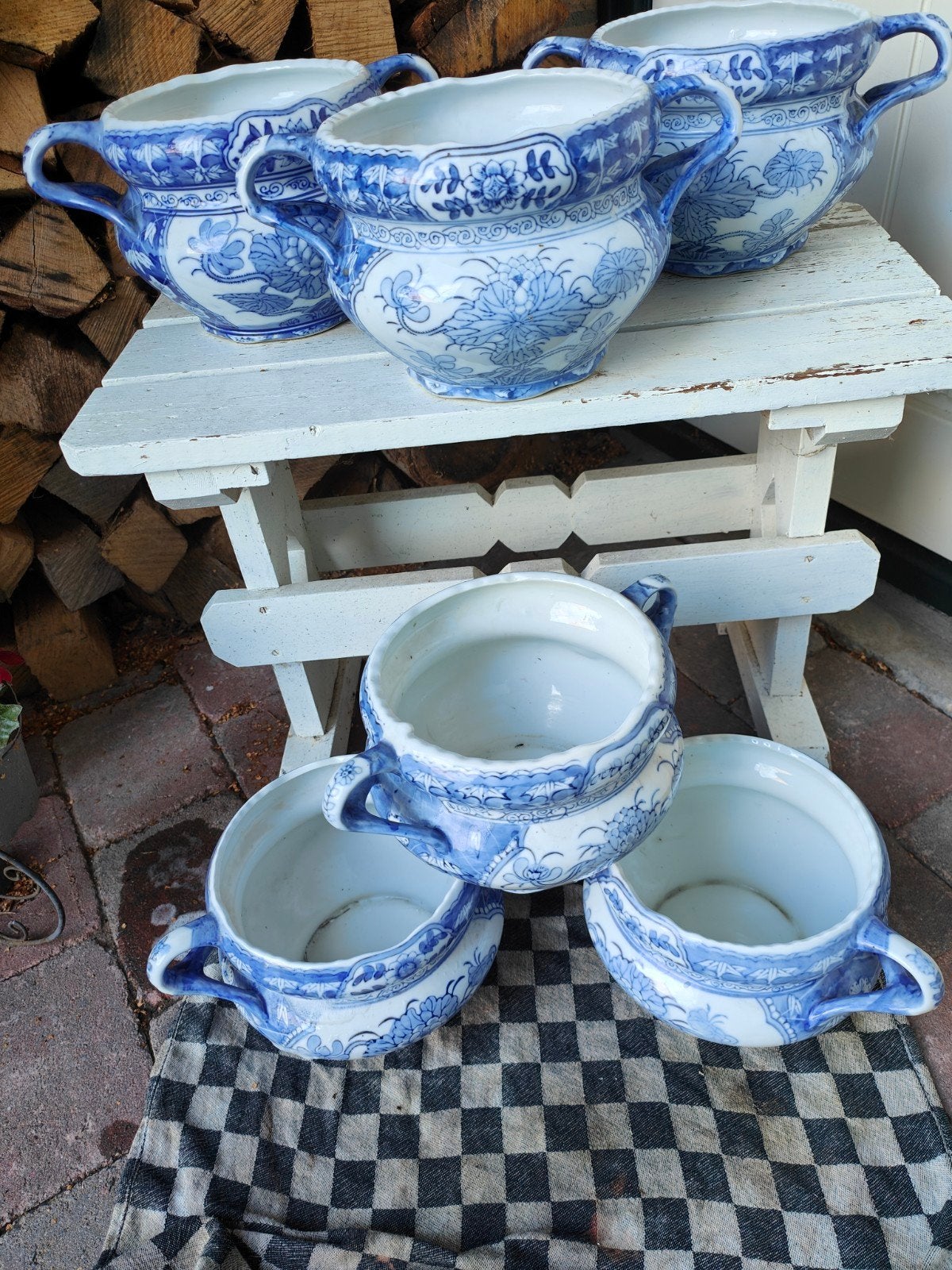 6  blauw-witte porseleinen bloem potten, Ophalen