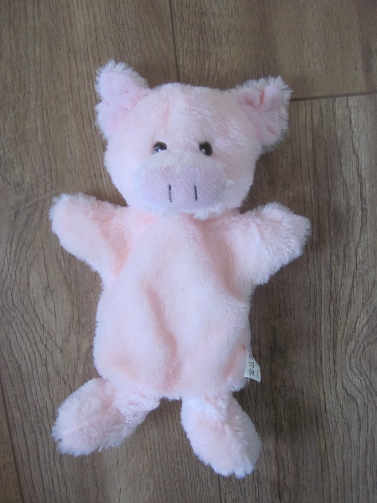 Toi-Toys roze pluche handpop varken/biggetje geborduurde oge, Overige merken, Overige karakters, Overige typen, Nieuw