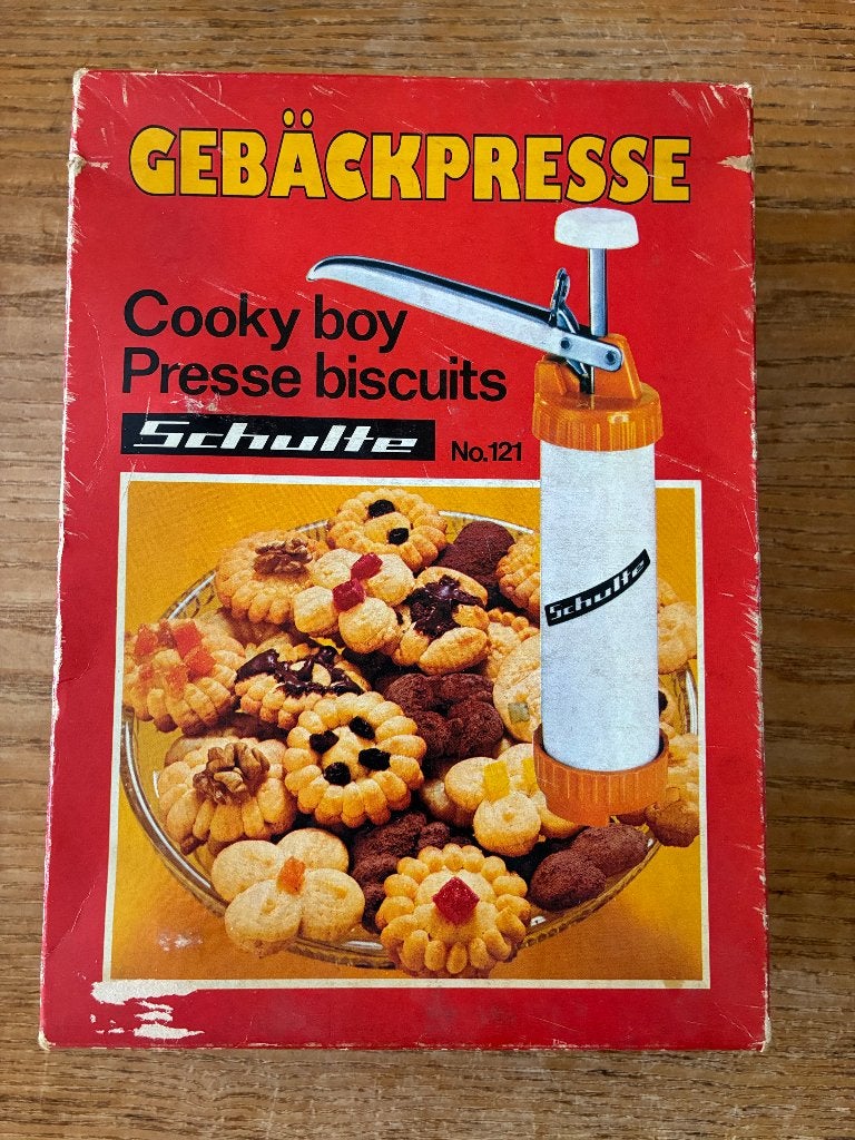 Vintage Schulte Cooky Boy Gebäckpresse No. 121 koekjespers, Huis en Inrichting, Beige, Overige typen, Kunststof, Ophalen of Verzenden