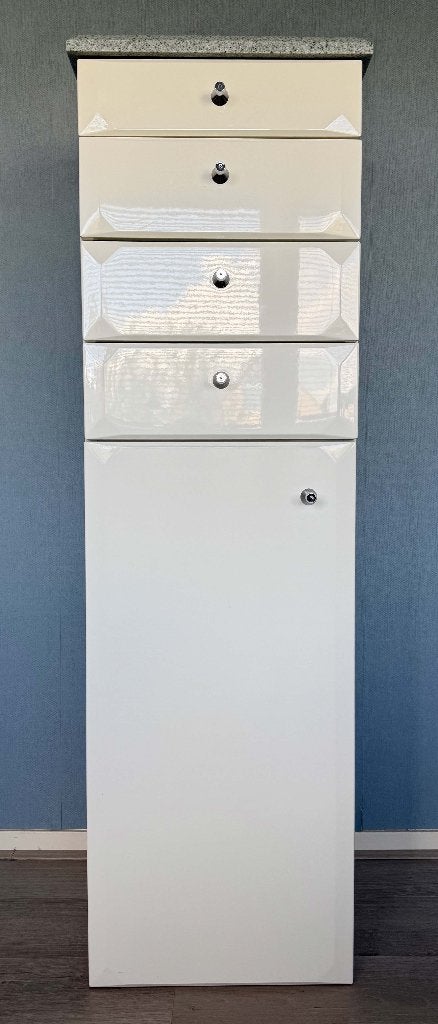 Witte ladenkast (hoogglans), Ophalen, Gebruikt, 100 tot 150 cm, 3 of 4 laden