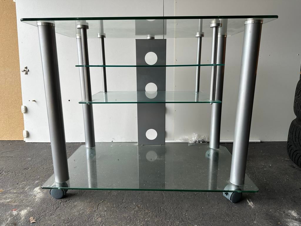 Hifi stereomeubel / audiomeubel - Glas en metaal, Ophalen, 50 tot 100 cm, Minder dan 100 cm, 25 tot 50 cm