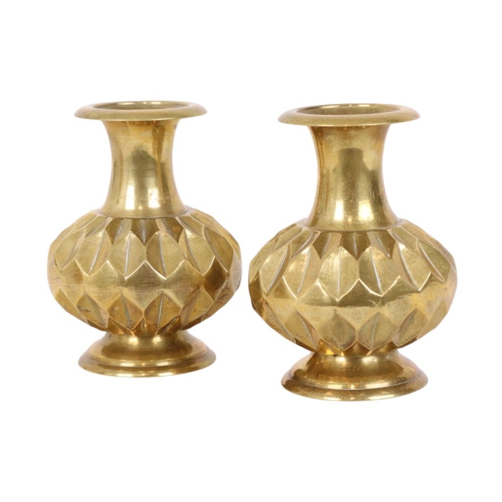 Koppel Messing Vaasjes Geometrisch Design 15cm, Gebruikt, Metaal, Goud, 15 cm