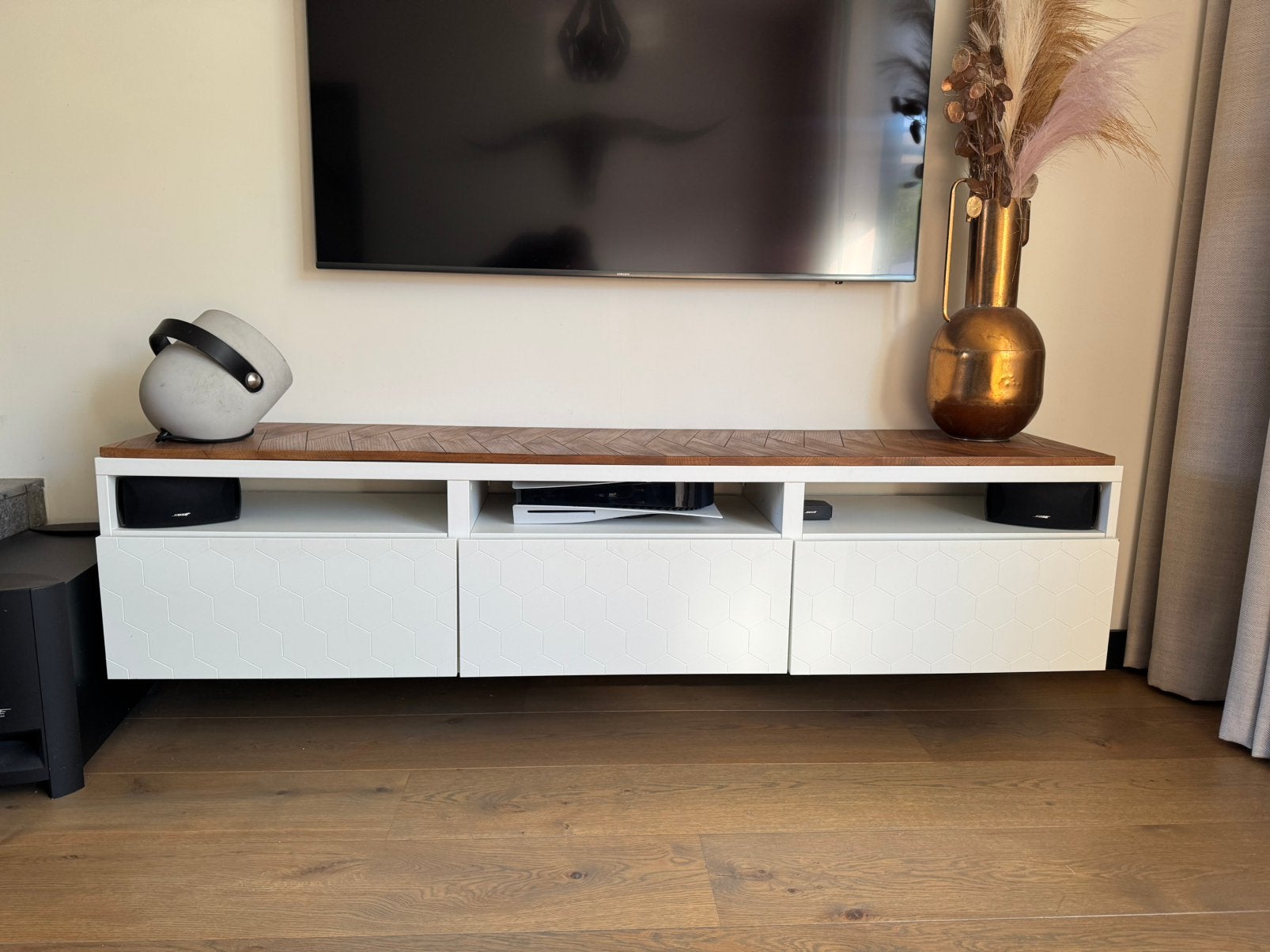 Tv meubel eiken blad, Ophalen, 150 tot 200 cm, Zo goed als nieuw, Overige materialen