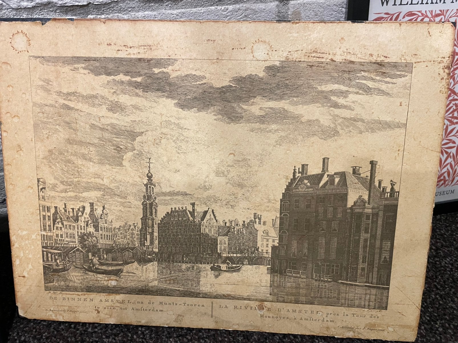 Antieke kopergravure Amsterdam Munttoren 1783, Antiek en Kunst, Kunst | Etsen en Gravures, Ophalen, Stadsgezicht, 1700 - 1799