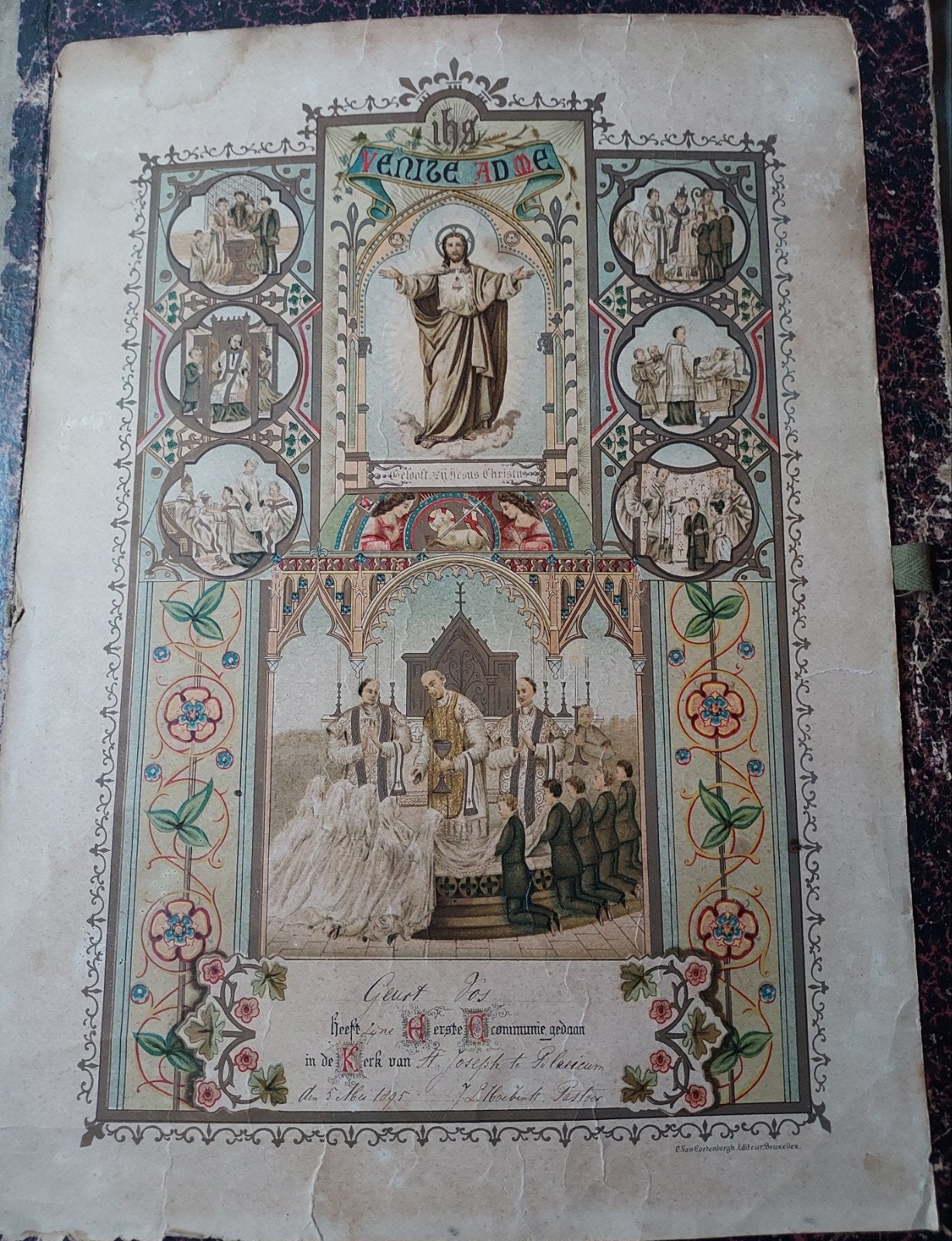 Communieprent (1895) – Geurt Vos (Blaricum / H. Josephkerk), Antiek en Kunst, Ophalen of Verzenden