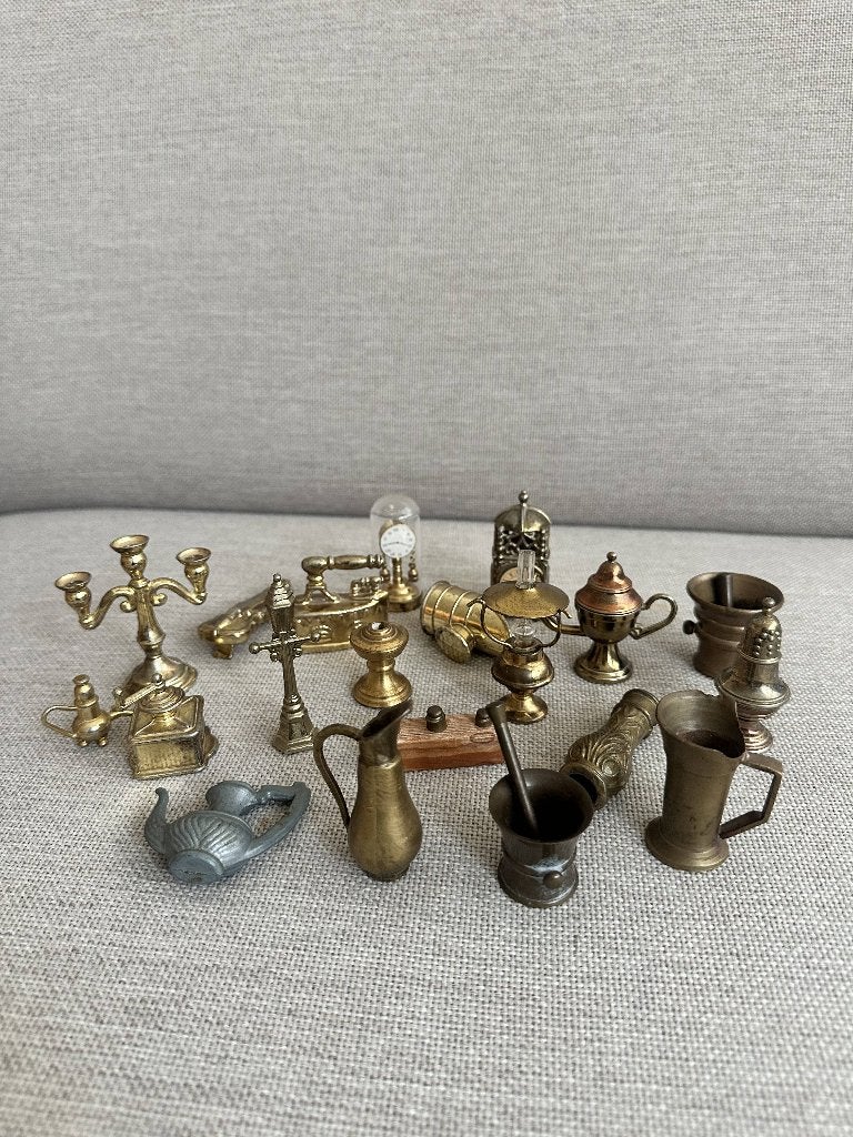 Vintage messing miniaturen poppenhuis accessoires, Verzenden, Gebruikt, Poppenhuis