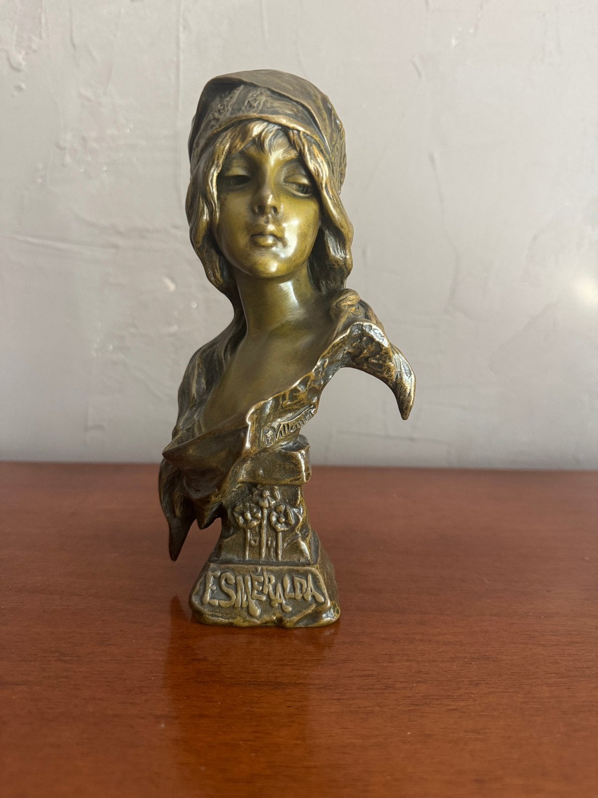 Art Nouveau bronzen buste “Esmeralda” Emmanuel Villanis 1900, Ophalen of Verzenden, Brons, 20 - 50 cm, Handgemaakt