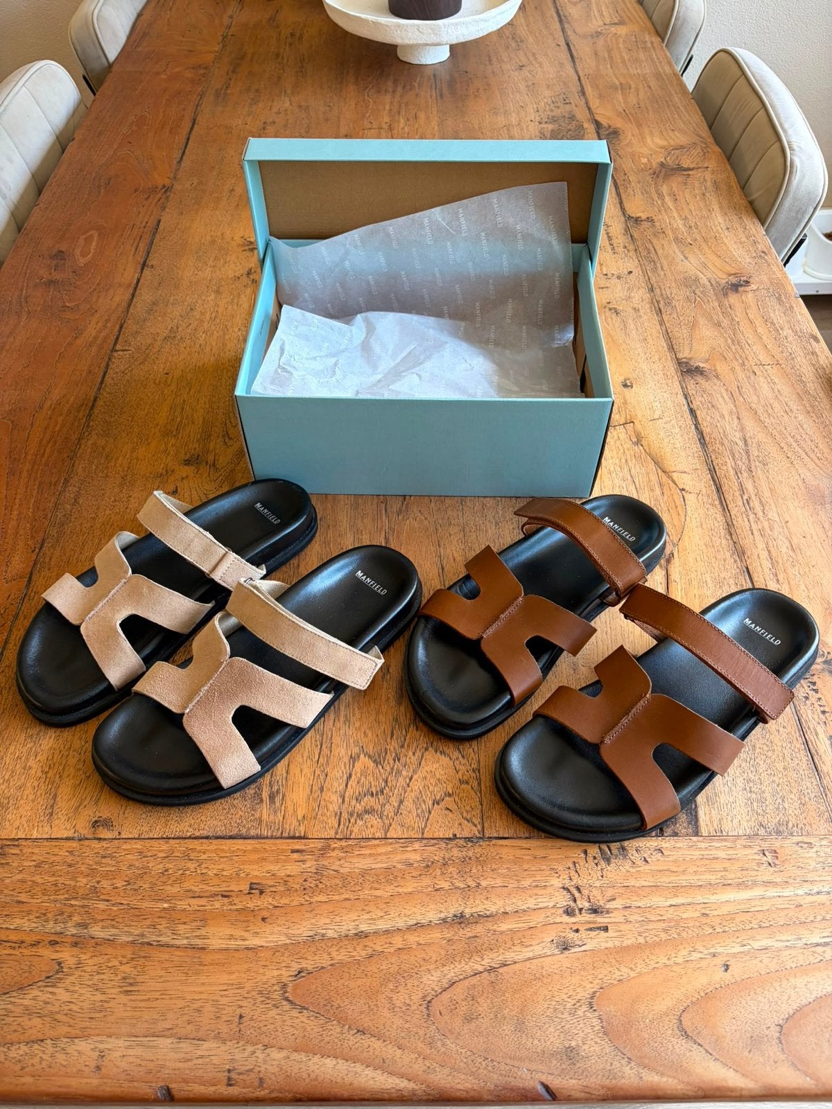 Nieuwe Manfield Slippers mt 41- Bruin en Beige, Ophalen of Verzenden, Nieuw, Bruin, Slippers