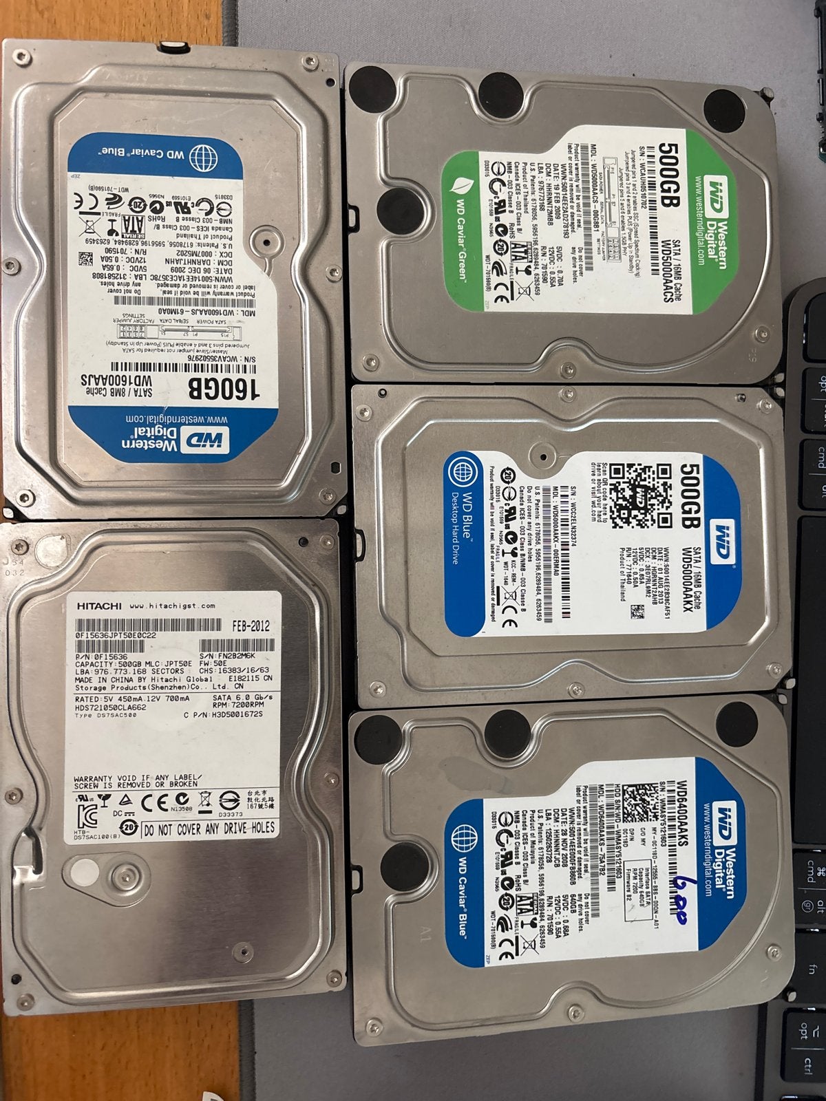 Diverse HDD's: WD Caviar Blue, Green, Hitachi - 160GB-640GB, Intern, Gebruikt, Ophalen of Verzenden, Desktop