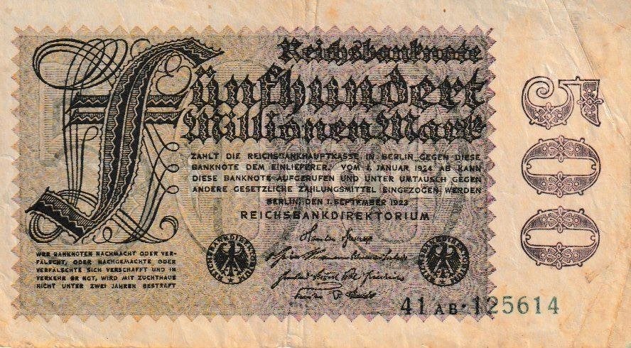 WEIMARREPUBLIEK-REICHSBANKNOTE-01-01-1924-500.000.000 MARK, Ophalen of Verzenden, Duitsland, Los biljet