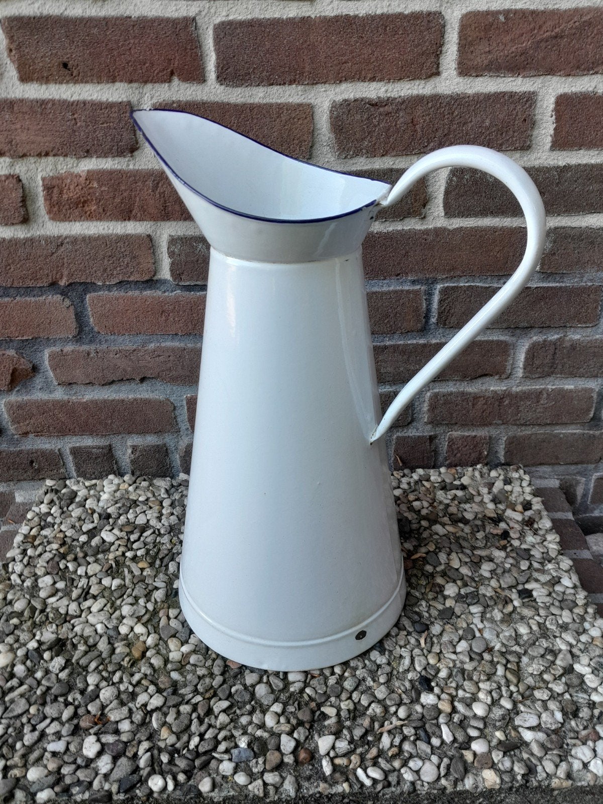 Wit emaille water kan met blauwe rand., Antiek en Kunst, Antiek | Emaille, Ophalen of Verzenden