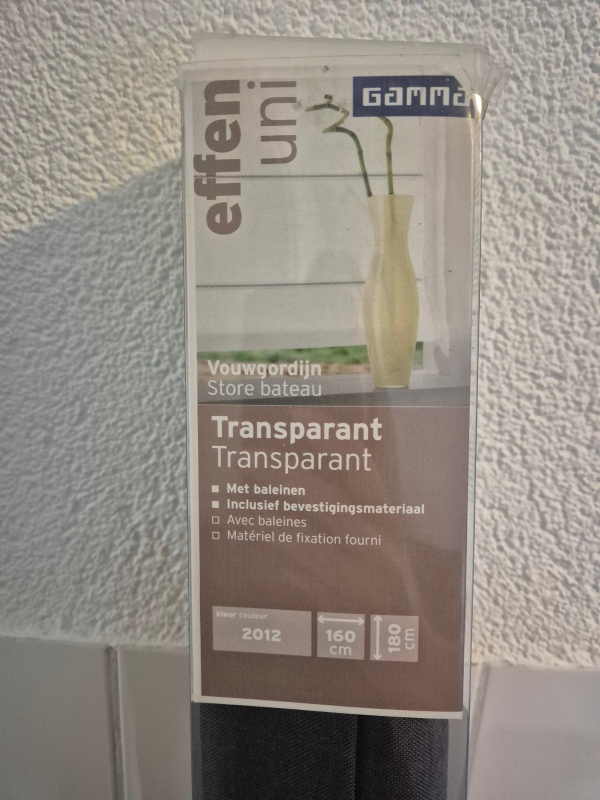 GAMMA Effen Uni Vouwgordijn Transparant 160x180 cm, Ophalen, Overige merken, Inclusief montageonderdelen, Nieuw