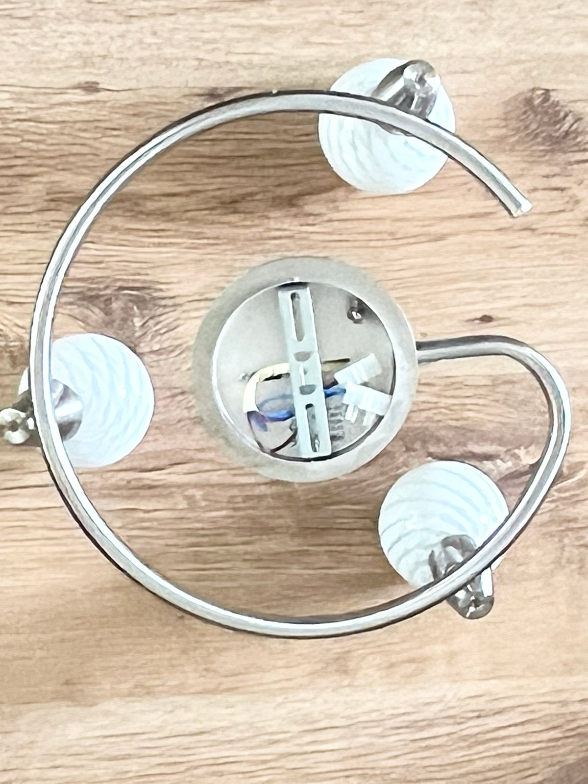 Moderne plafondlamp met 3 spots, RVS en glas, Ophalen of Verzenden, Gebruikt, Metaal