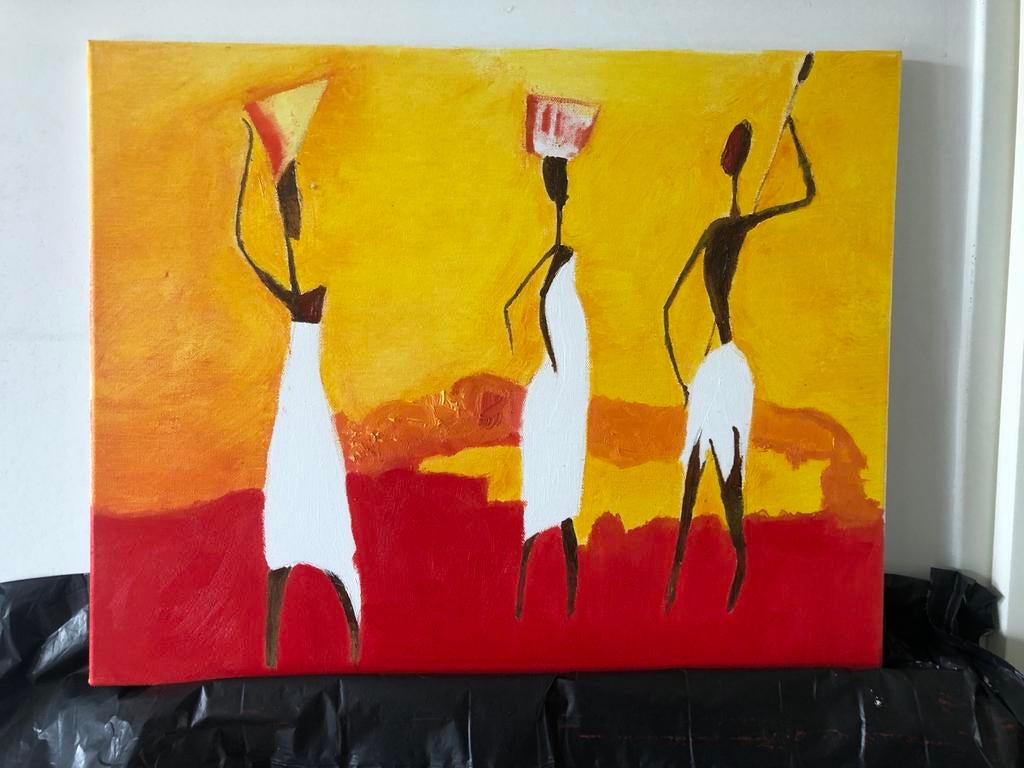 Schilderij Afrikaanse figuren 45x40 cm, Ophalen