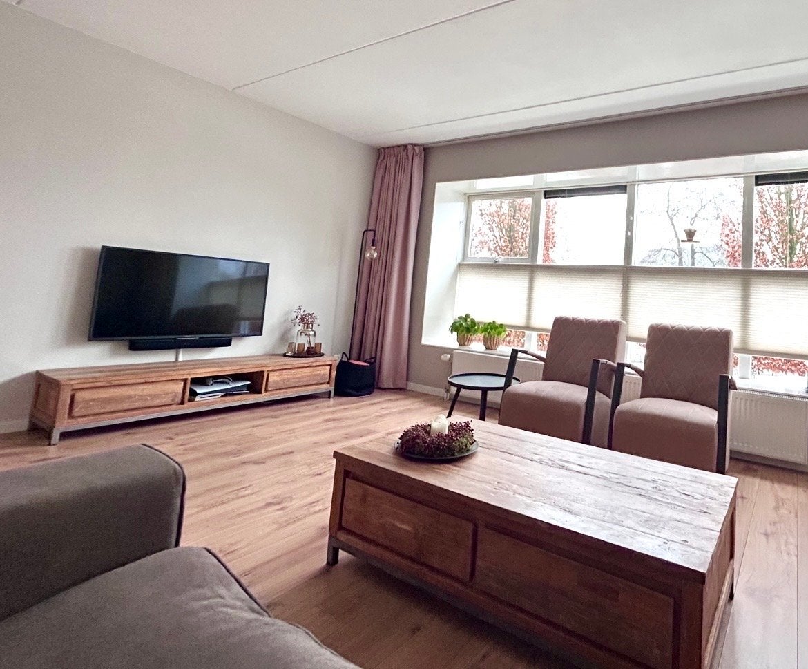 Teakhouten TV meubel en salontafel set, Ophalen, Gebruikt, 150 tot 200 cm, Teakhout