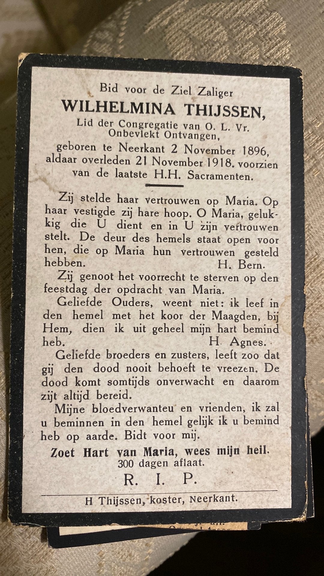 Wilhelmina Thijssen 1896 Neerkant 1918, Ophalen of Verzenden