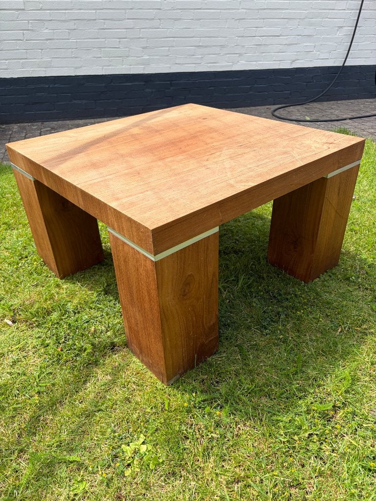 Massief houten salontafel, Ophalen, Gebruikt, 100 tot 150 cm, Vierkant