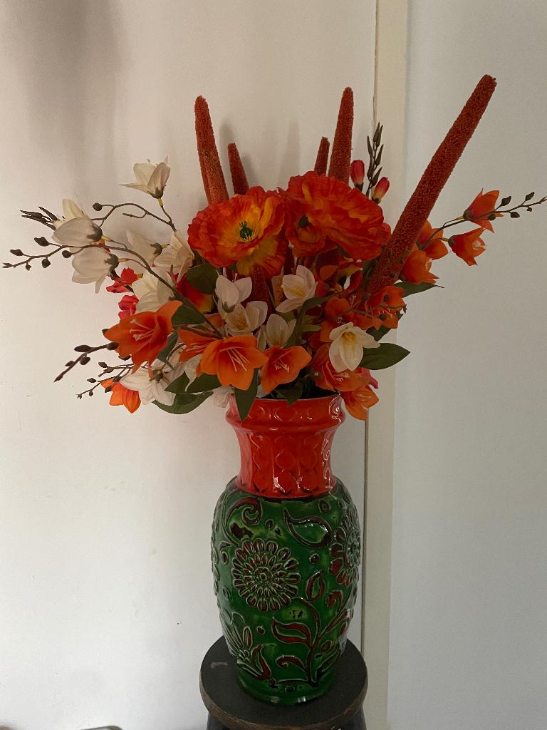 kunstbloemen in vaas, Ophalen, Zo goed als nieuw, Kunstbloem, 80 cm