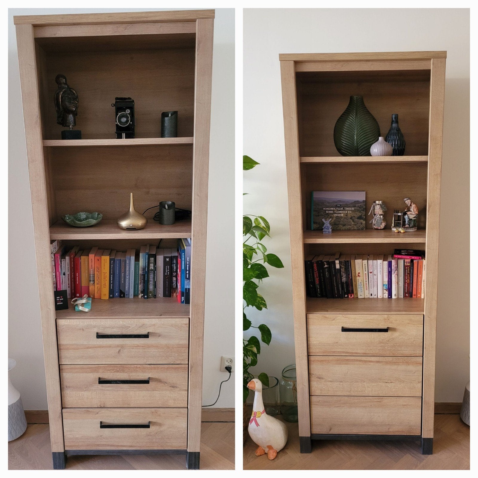 2 Boekenkasten 71 cm breed met Lades/Deurtje Kleur licht eik, Huis en Inrichting, Ophalen, Met lade(s), 50 tot 100 cm, Zo goed als nieuw