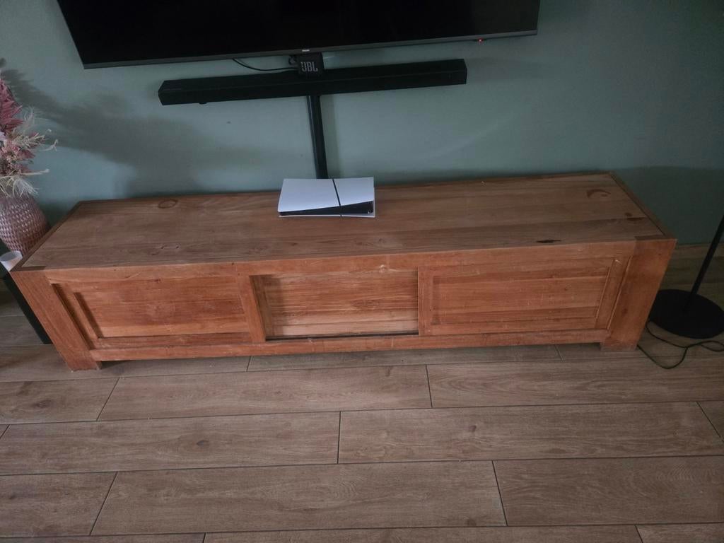 Tv meubel teak, Gebruikt, Teakhout, Ophalen of Verzenden, 200 cm of meer