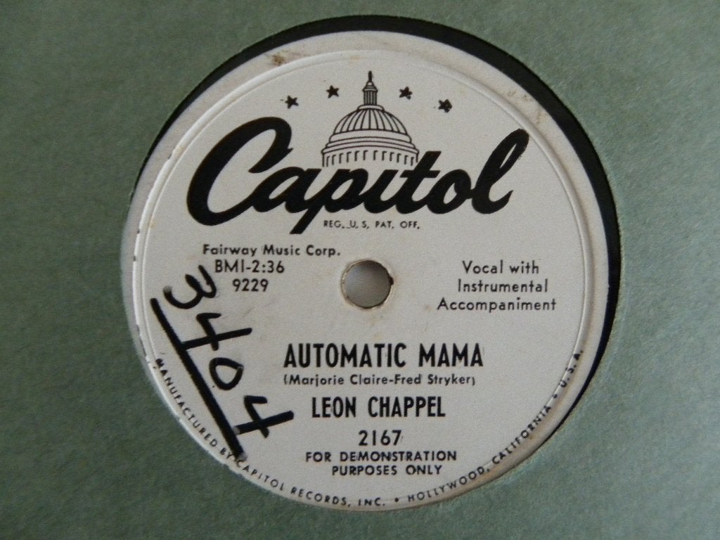 78 Toerenplaat Leon Chappel - Automatic Mama - Promo, Gebruikt, 10 inch, Ophalen of Verzenden, Americana