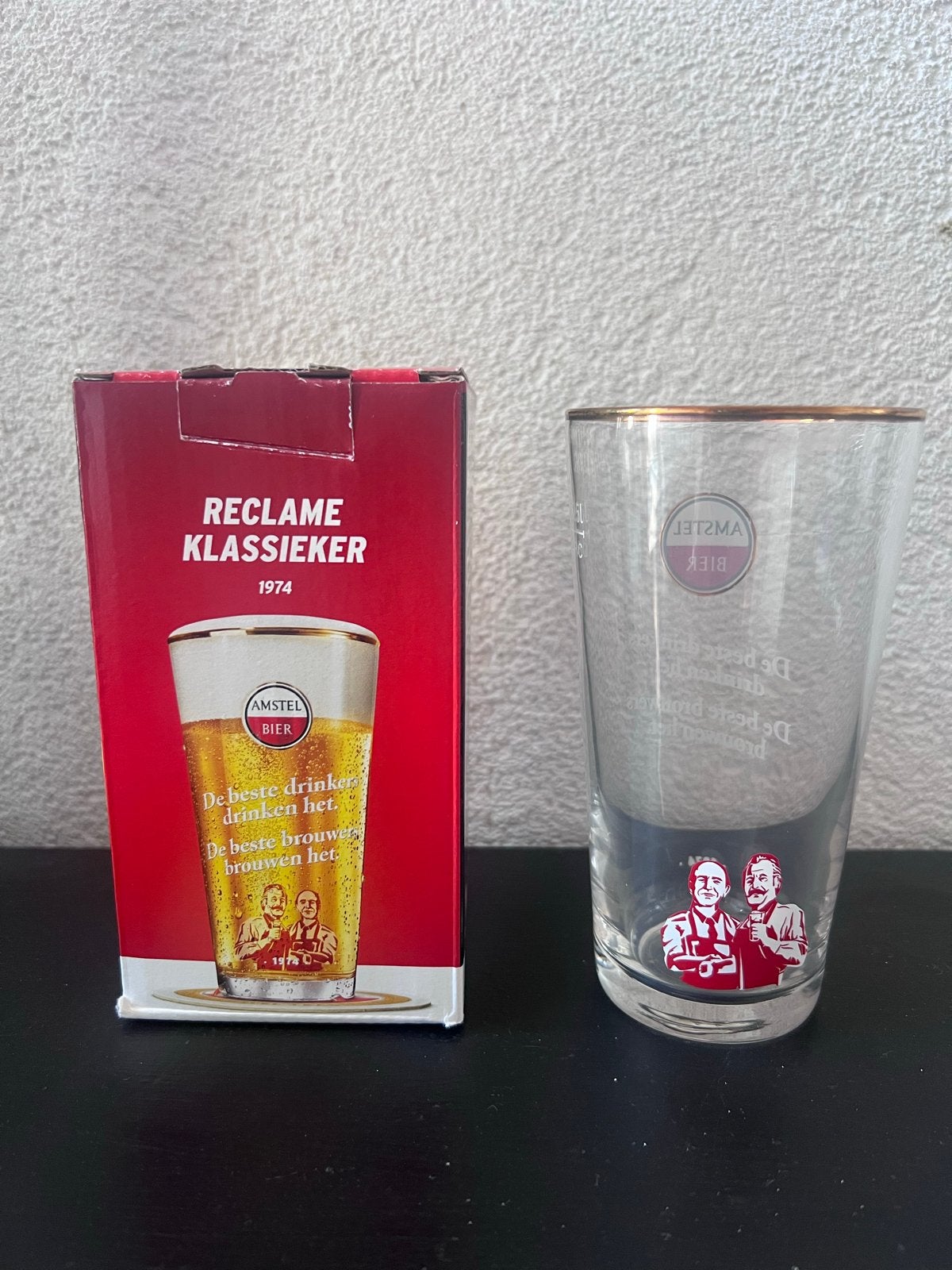 Amstel Bier Reclame Klassieker 1974 - Glas in doosje, Ophalen of Verzenden, Nieuw, Glas of Glazen, Amstel