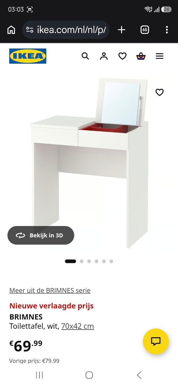 IKEA Brimnes Kaptafel/Toilettafel met Spiegel, Ophalen, Gebruikt, Modern, Scandinavisch, 50 tot 100 cm