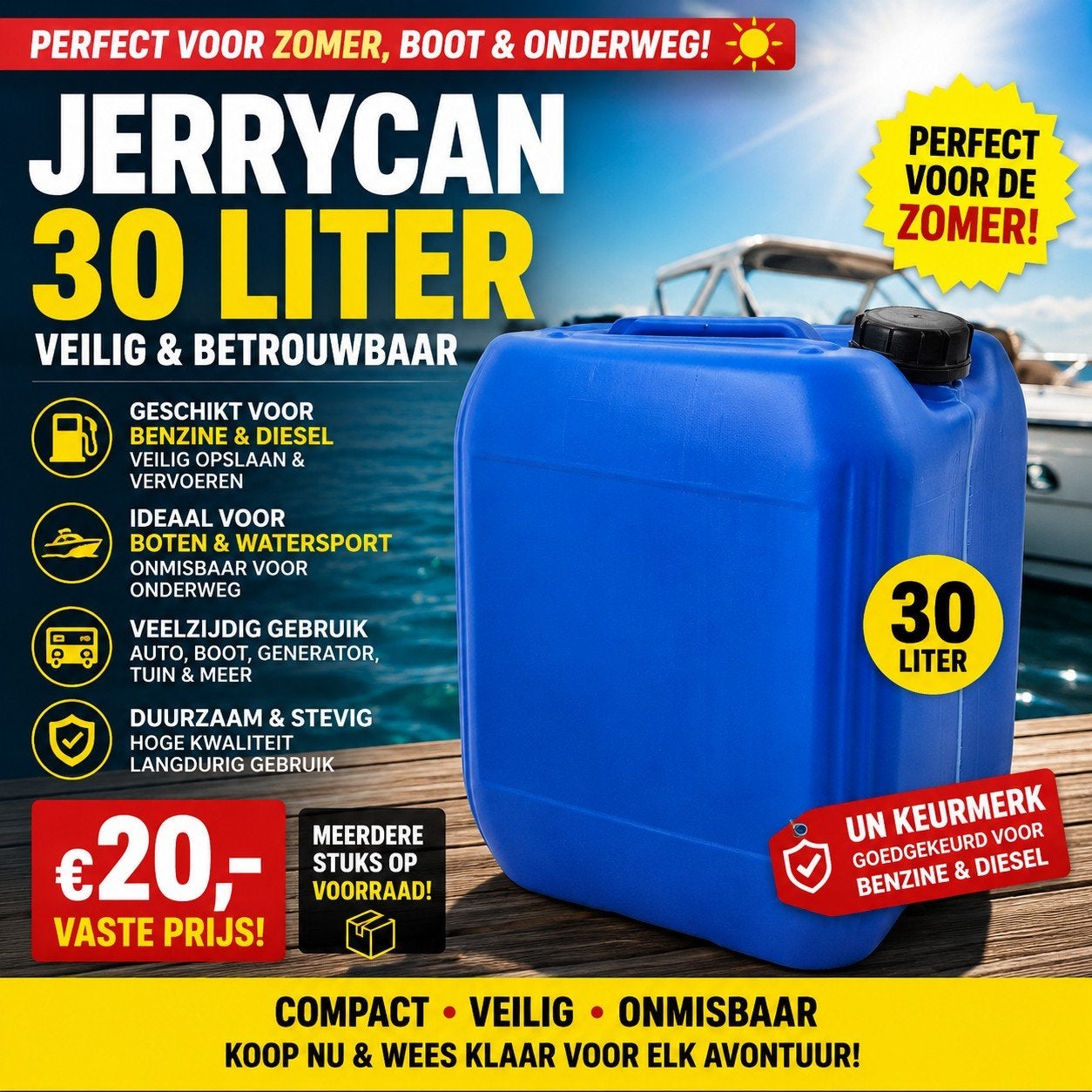 30L Jerrycan UN Gekeurd  Benzine & Diesel, Auto-onderdelen, Ophalen, Nieuw