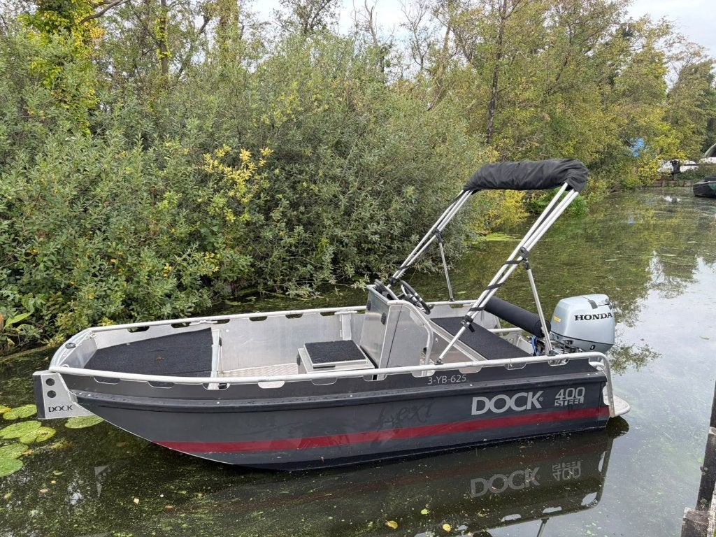 Dock Steel 400 +Honda 30pk 4-takt, Watersport en Boten, Ophalen, 10 tot 30 pk, Gebruikt, 4 m