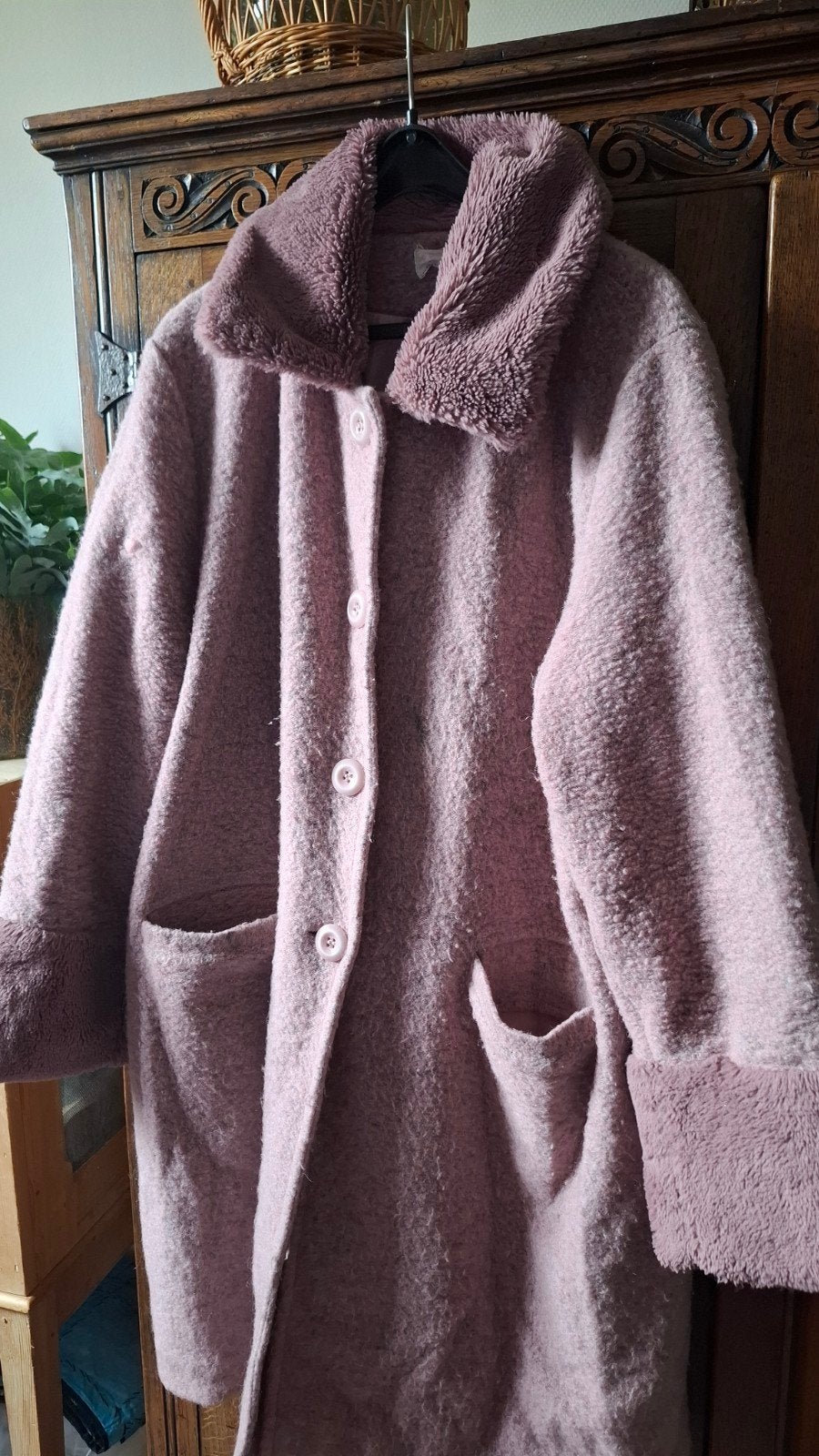 Roze wollen jas met teddy kraag - Marisa's Style, Maat 46/48 (XL) of groter, Ophalen of Verzenden, Roze, Paprika
