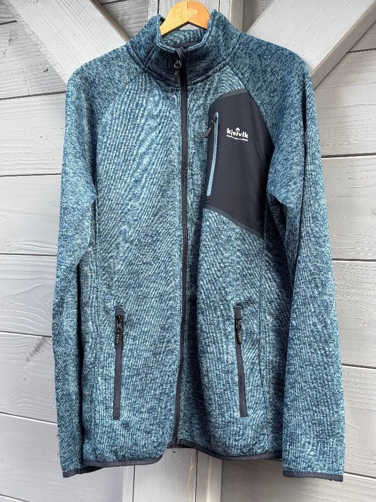 KJELVIK blauw gemêleerd fleece vest jack rits maat M ZGAN;, Maat 52/54 (L), Blauw, Nieuw, Kjelvik