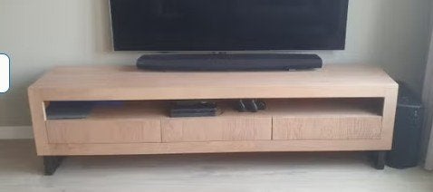 TV meubel Vermeer Helder (maatwerk), Ophalen, Eikenhout, Zo goed als nieuw, 200 cm of meer