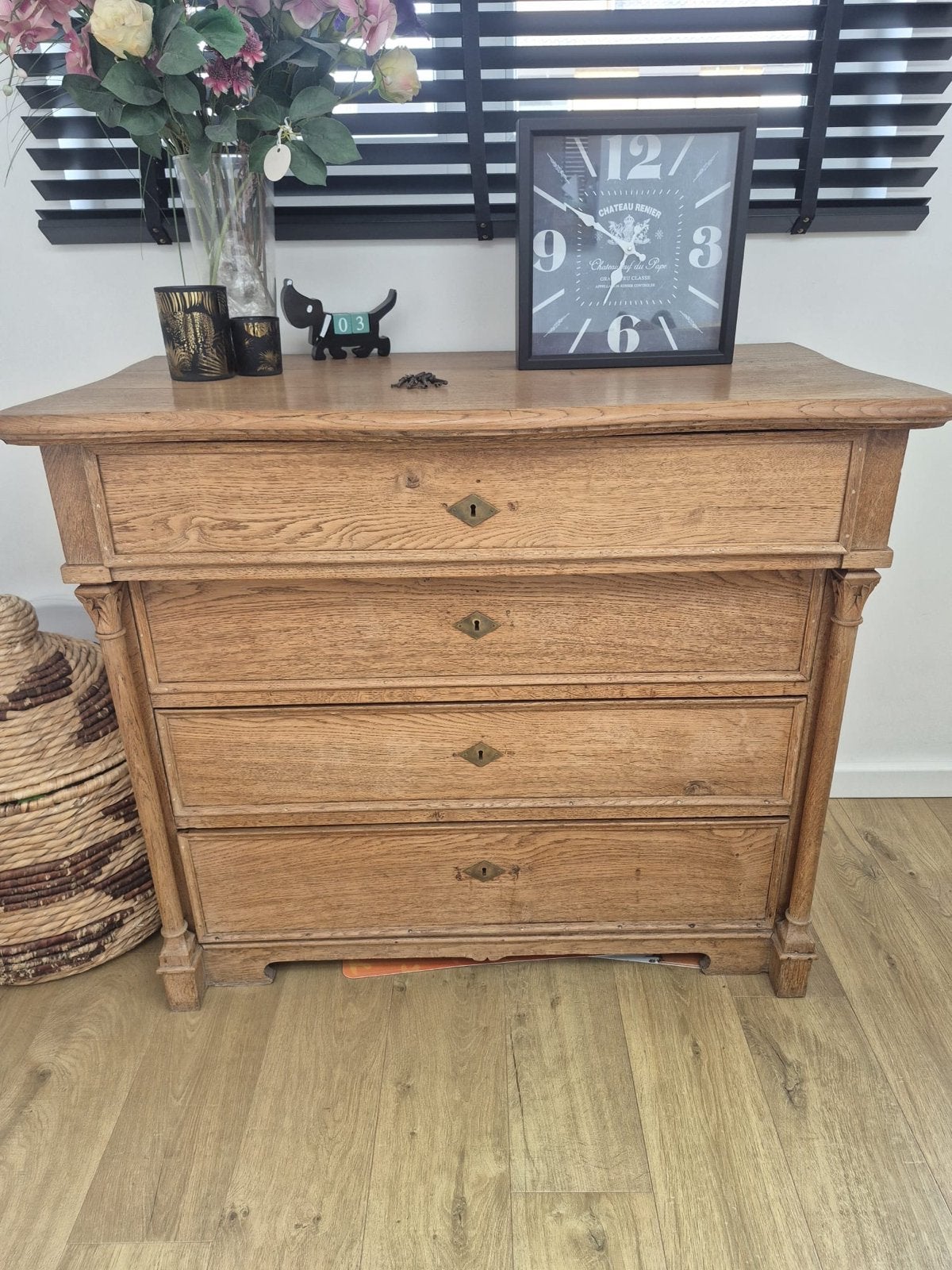 Antieke eikenhouten commode met 4 laden, Ophalen