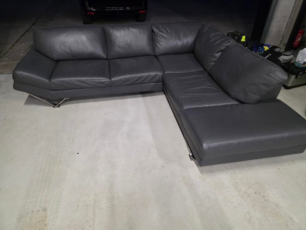 Leren hoekbank grijs antraciet 170x270, Huis en Inrichting, Banken | Bankstellen, Ophalen, 250 tot 300 cm, Gebruikt, Hoekbank