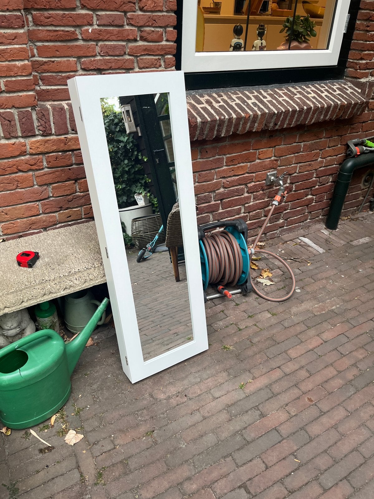 Witte spiegel met sieraden opbergkastje, Ophalen, Minder dan 50 cm, Gebruikt, 100 tot 150 cm
