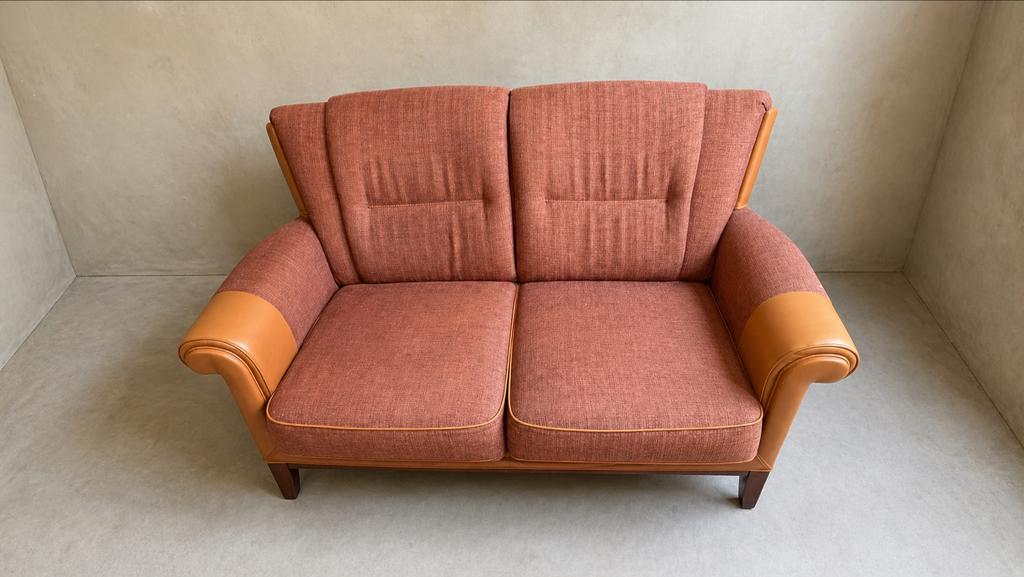 Vintage Tweepersoonsbank - Stof en Leer, Gebruikt, 150 tot 200 cm, Tweepersoons, 75 tot 100 cm