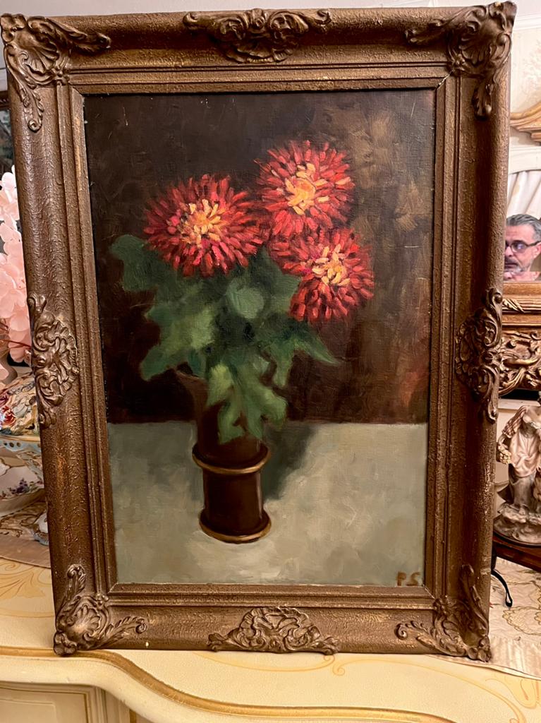 Antiek olieverf bloemen schilderij, Antiek en Kunst, Kunst | Schilderijen | Klassiek, Ophalen of Verzenden