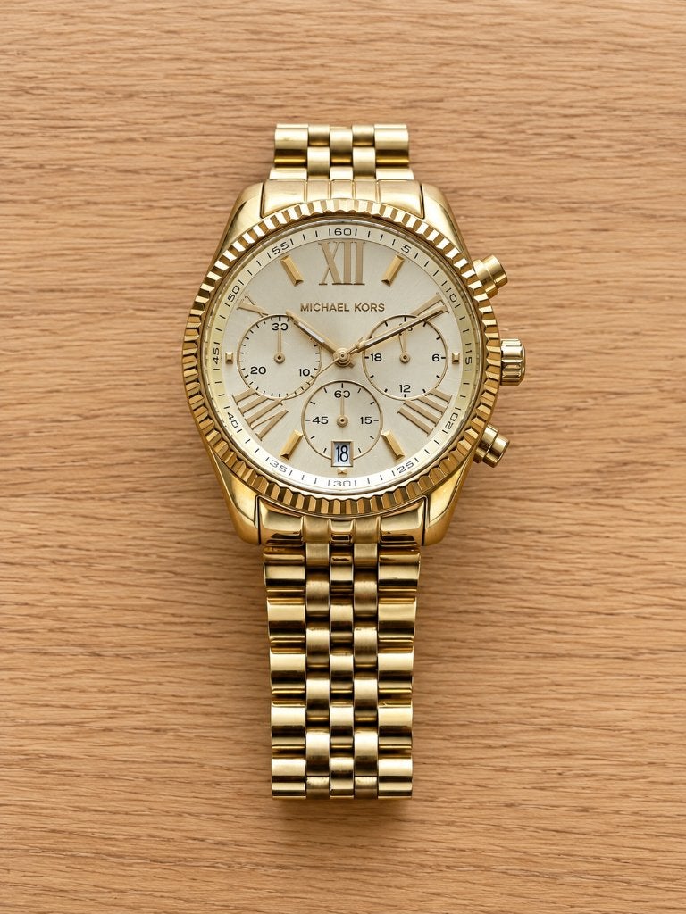 Michael Kors Lexington geelgoud, Overige merken, Gebruikt, Polshorloge, Ophalen of Verzenden