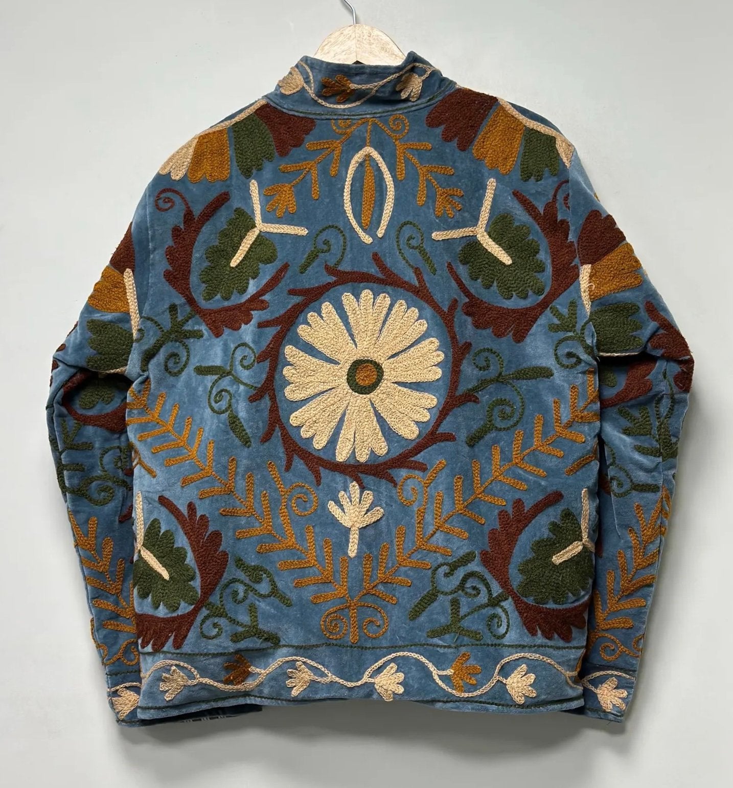 Handgemaakt Velvet jasje India Suzani borduursel blauw, Maat 38/40 (M), Blauw, Nieuw, Ophalen of Verzenden