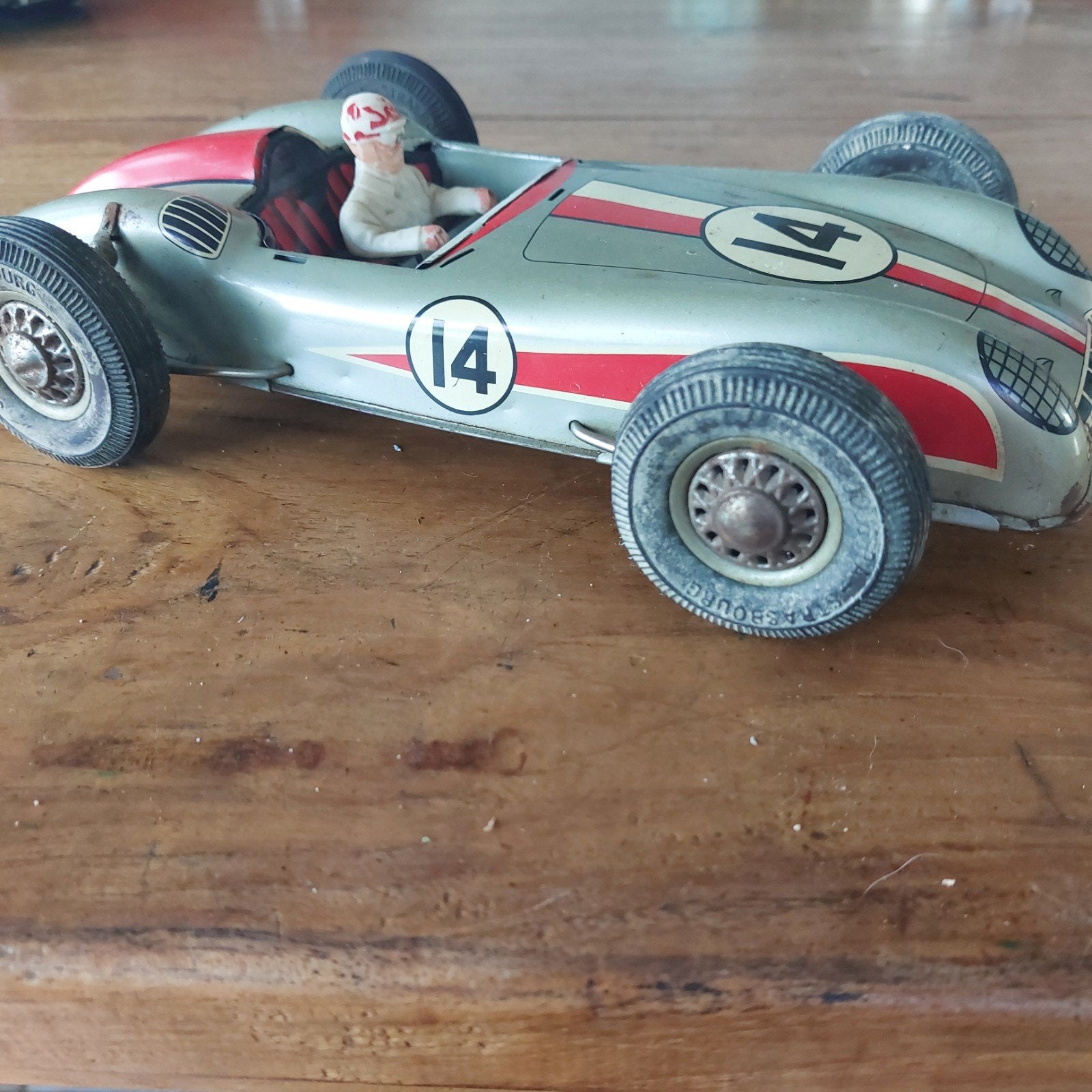 Vintage blikken raceauto met nummer 14 - Made in France, Ophalen of Verzenden, Gebruikt