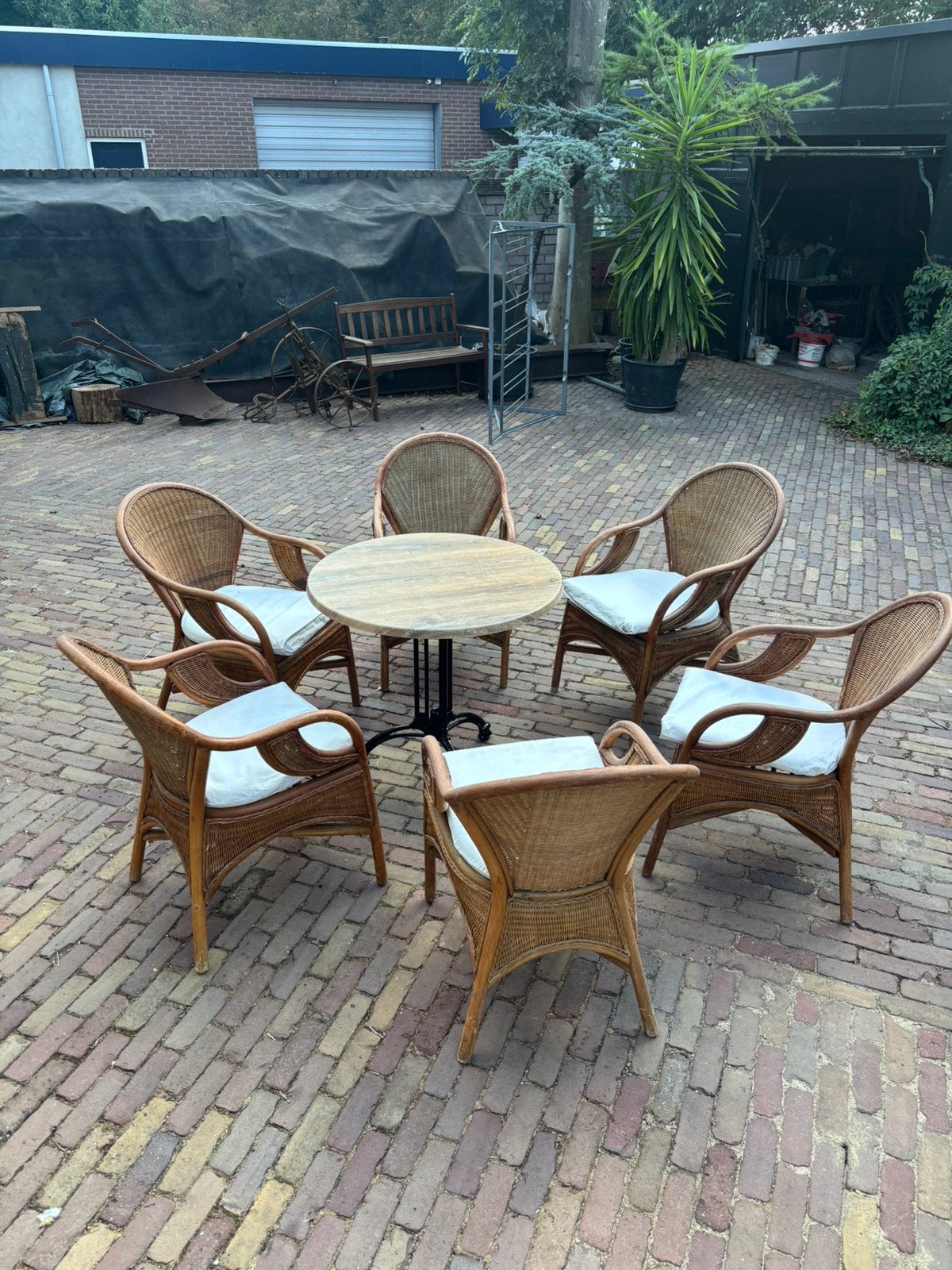 Rieten tuinstoelen met tafel, Tuin en Terras, Overige materialen, Gebruikt, Stoel, Ophalen