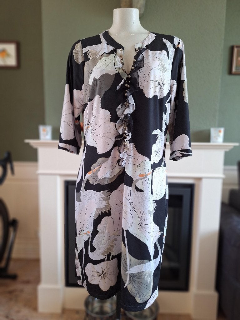 K-Design K Design kraanvogel print jurk L, Maat 38/40 (M), K-design, Verzenden, Zwart